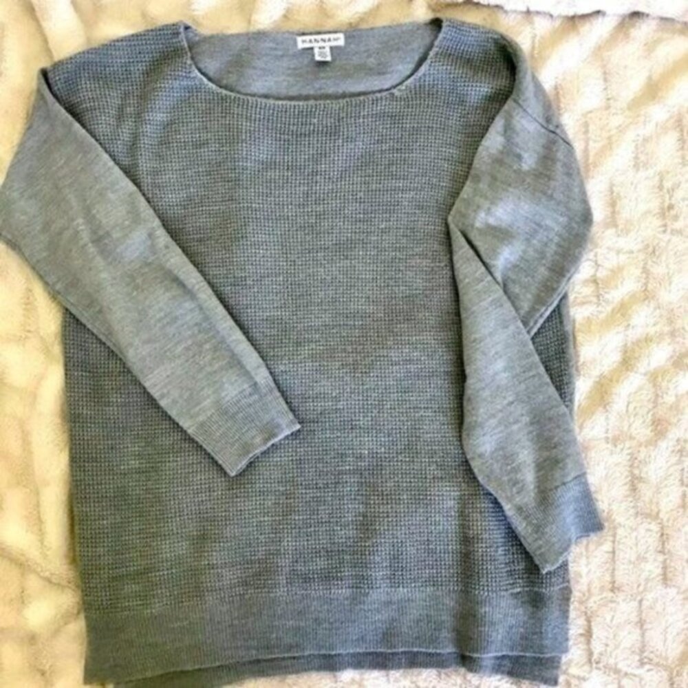 Hannah Women's Gray Waffle Knit Lightweight Scoop‎ Neck Sweater Size M Casual